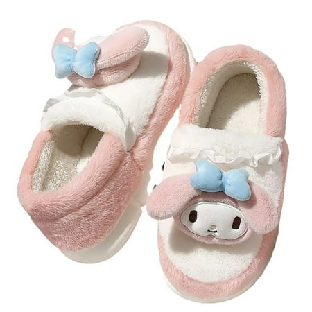 

Sanrio My Melody Plush Slippers Cute Women s Winter Indoor and Outdoor Universal Non-slip Warm Girls Slippers Pink-Closed-Heel 7