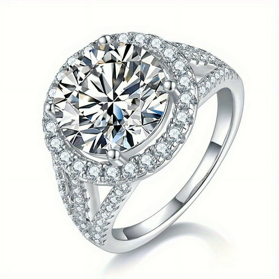 Classic Series Round S925 Silver Moissanite Diamond Women's Ring 5 Carat D Grade VVS1