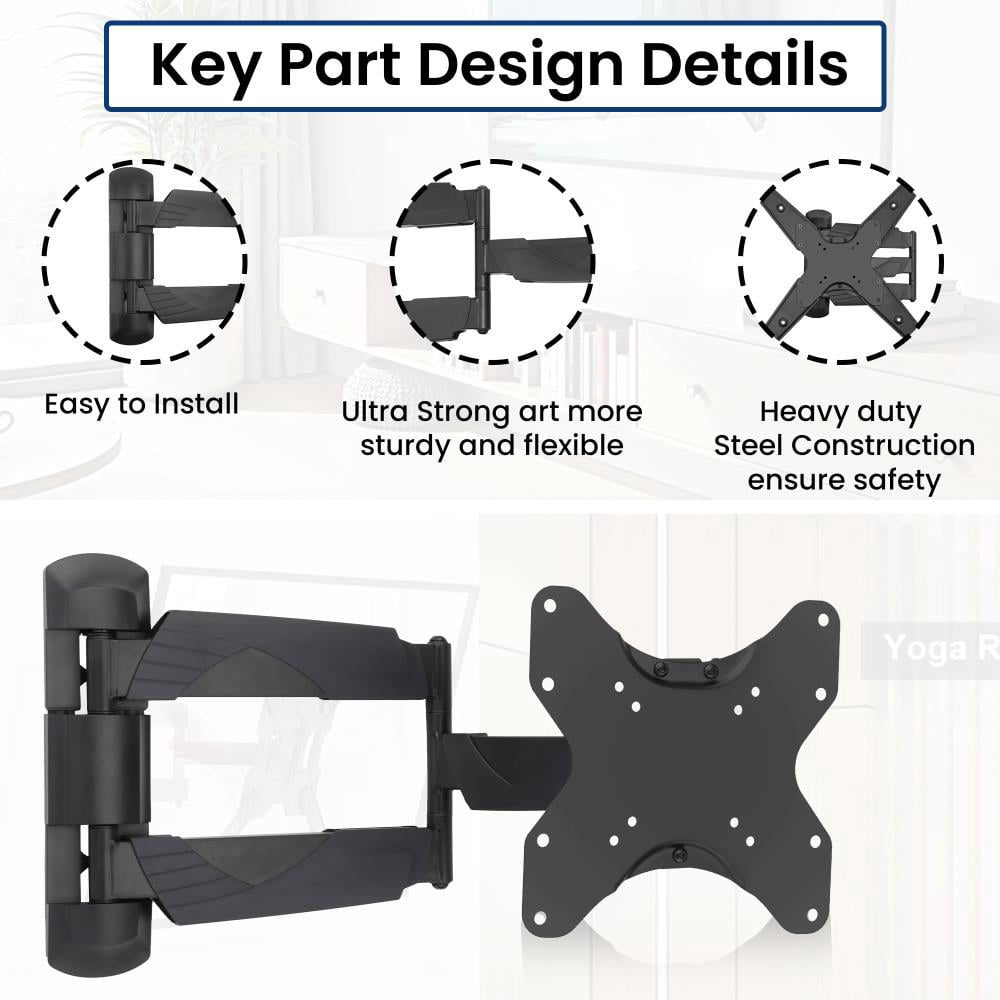 Lectronify Full Motion TV Wall Mount for 25–55" TVs, Swivel & Tilt Adjustable Arm, 77 lb Capacity, VESA Up to 400x400, Space Saving Design
