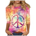thumbnail image 2 of Sakmal Womens Hippie Shirts Pink 3/4 Sleeve Peace Shirts Crew Neck Blouses Workout Tops for Women, 2 of 5