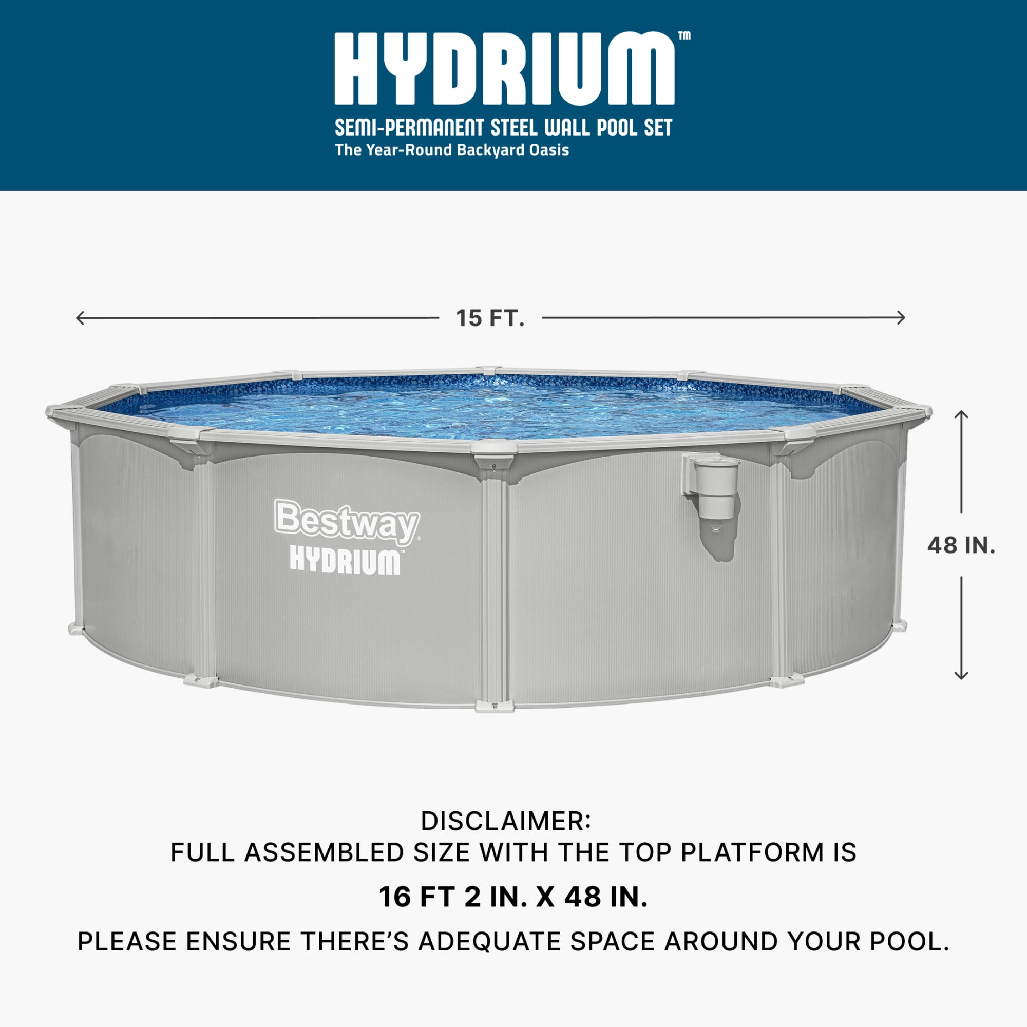 Bestway Hydrium 15' x 48" Steel Side Wall Above Ground Pool w/ Sand Pump & Accessories
