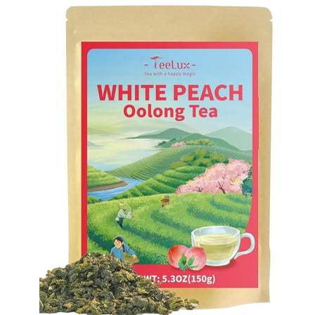 TeeLux Peach Oolong Tea, White Peach Oolong Loose Leaf Tea, Peach Aroma & Slightly Sweet Flavor, Hot & Iced Tea, 5.3 Ounce