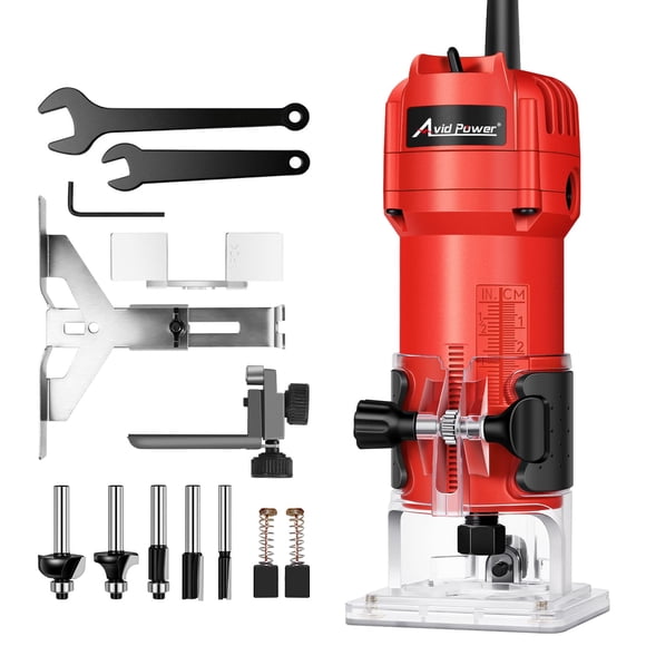 Enrutador para madera AVID POWER 630 W, 5.3 amperios y 35.000 rpm con accesorios