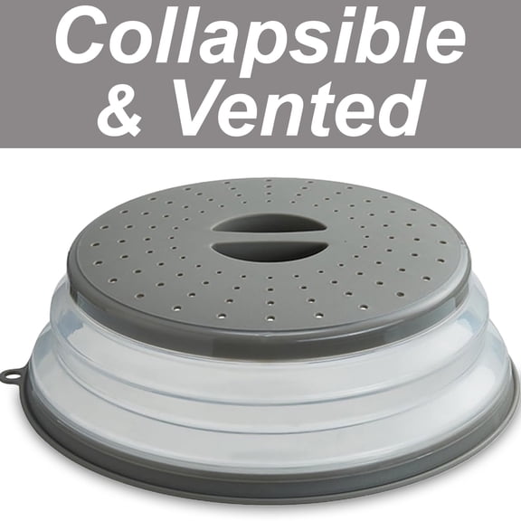 Microwave Splatter Cover for Food, Collapsible & Vented Silicone Splatter Guard Lid, BPA Free Plate & Dish Cover with Handle, Kitchen Gadget, Grey, Knox Home & Health