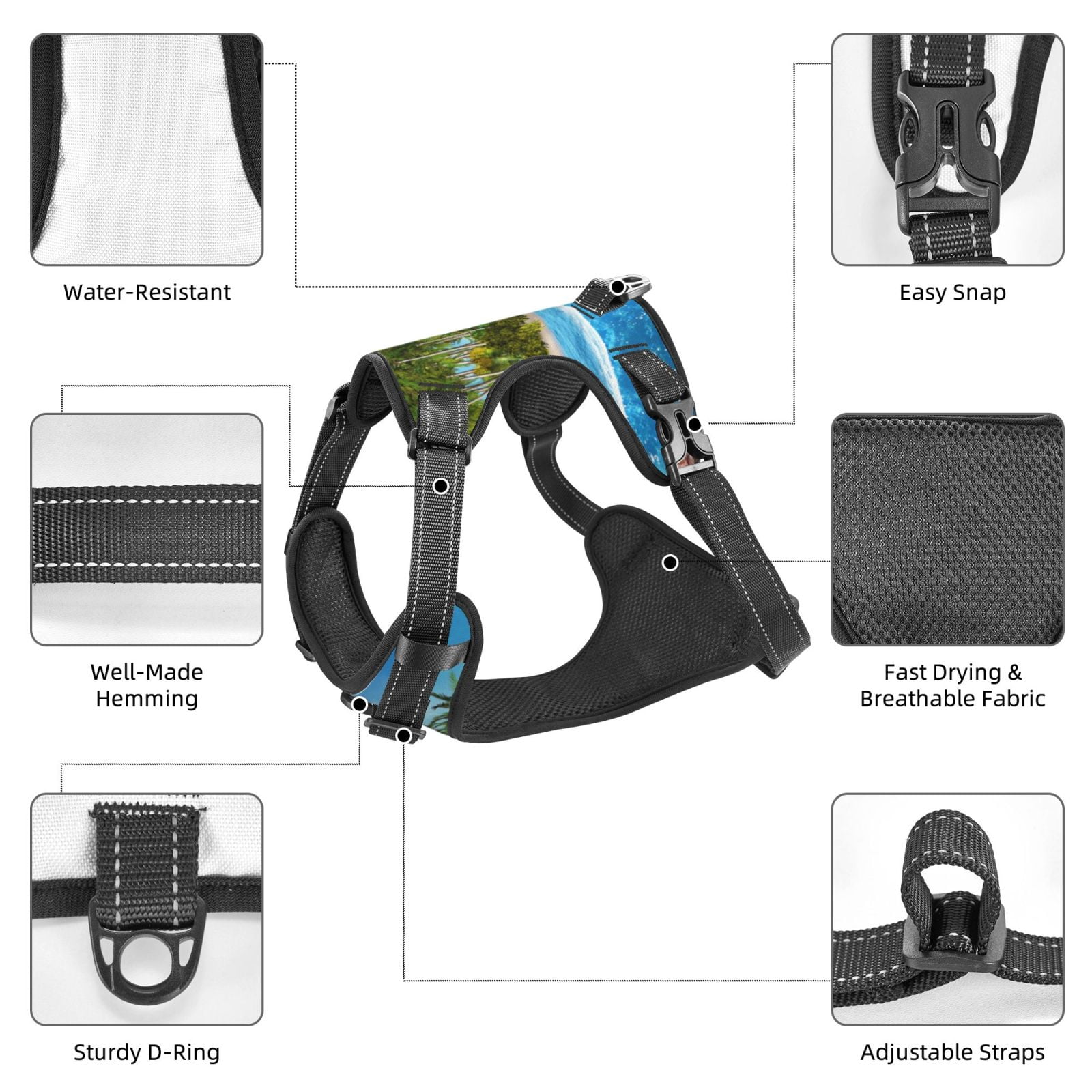 Fuzoiu Island And Coral Reef Print Reflective Dog Harness,Adjustable, Breathable Pet Vest,Dog Harness No Pull,No Choke Pet Vest for Small, Medium, and Large Dogs-Medium
