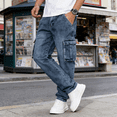 thumbnail image 7 of Men's Medium Wash Straight-Leg Cargo Jeans - Stretchy Denim Pants with Utility Pockets, Casual Daily Jeans for Men, Durable Comfortable Trousers, 7 of 7