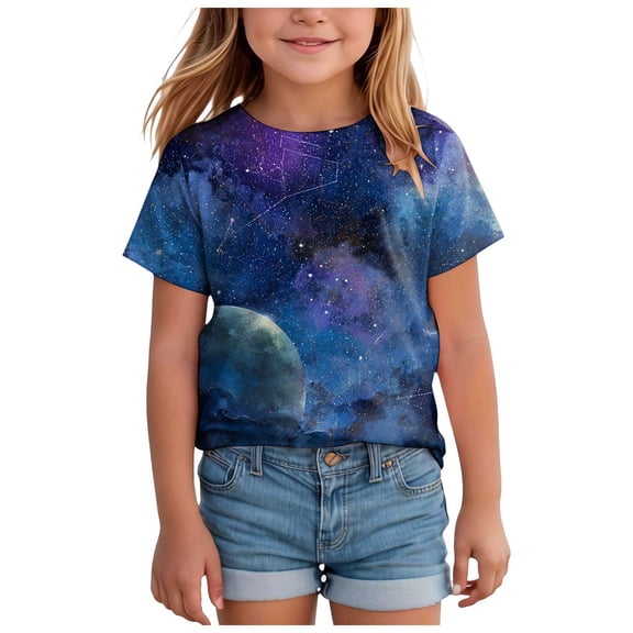 larppty Girls Shirts Graphic T-Shirt Neon Clothes Kids Novelty Youth Short Sleeve Animal Print Tees 2-13 Years(Purple, 12-13 Years)