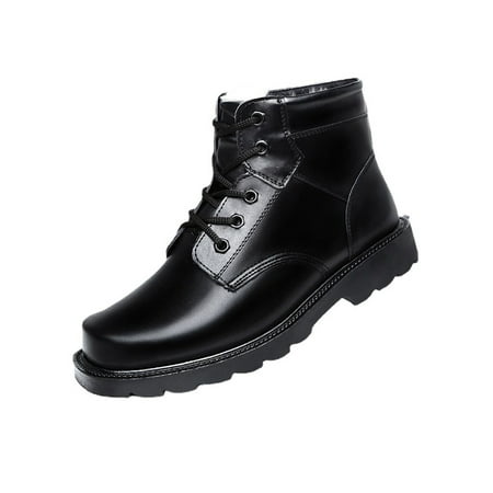 

Lacyhop Men Work Non Slip Ankle Booties Round Toe Warm Shoe Comfort Plush Lining Black (Thicken Plush Lining) 9