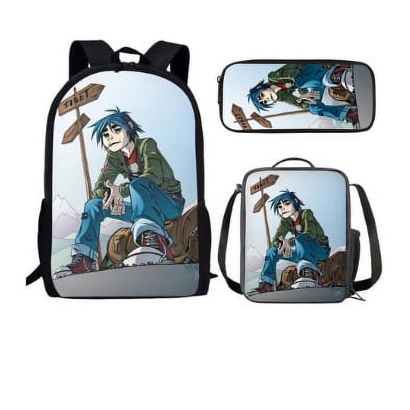 Ensemble de Sac à Dos 3 Pcs Sac à Dos Jeu de Dessins Animés Trousse Sac à Lunch Combinaison de Sacs à Dos-tueuio1