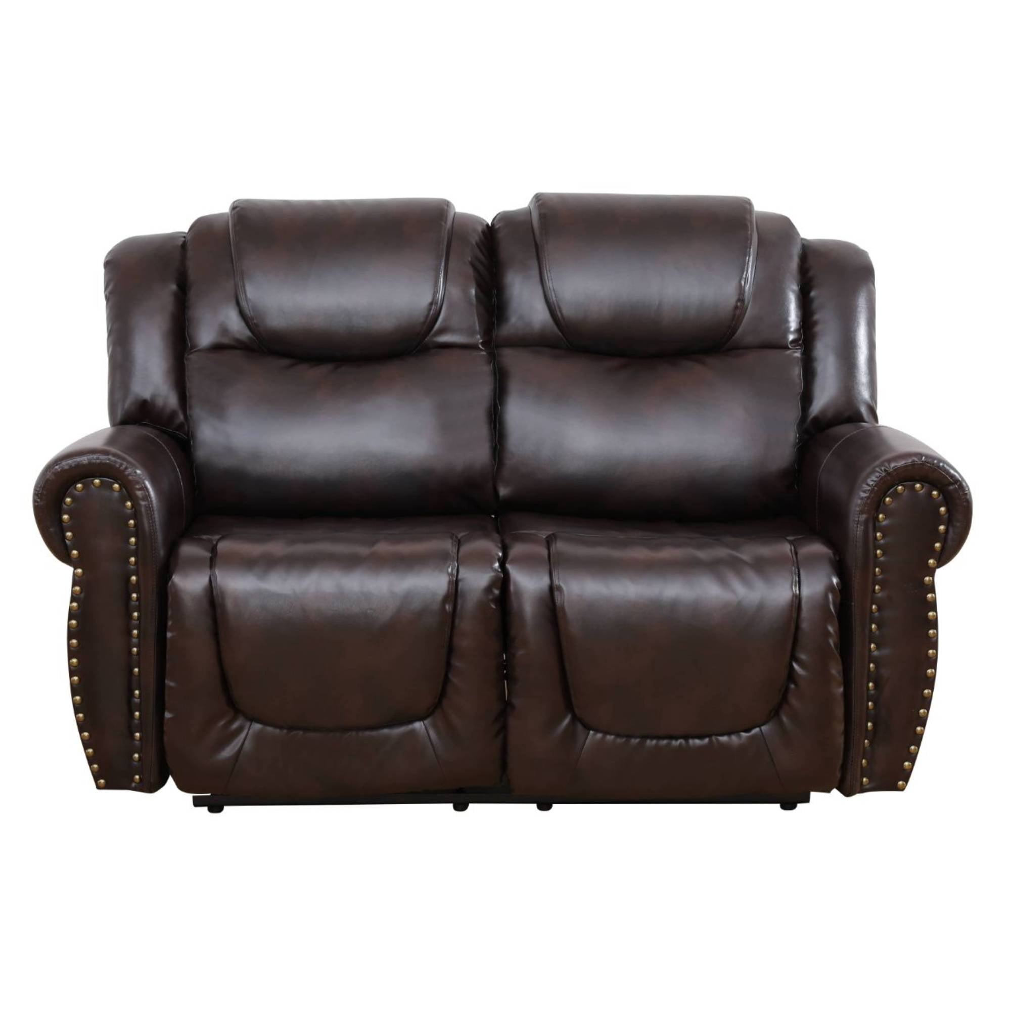 Manual Recliner Chair, Modern Leather Recline Loveseat Chair with Comfortable Arms Reclining Single Sofa for Living Room,Espresso