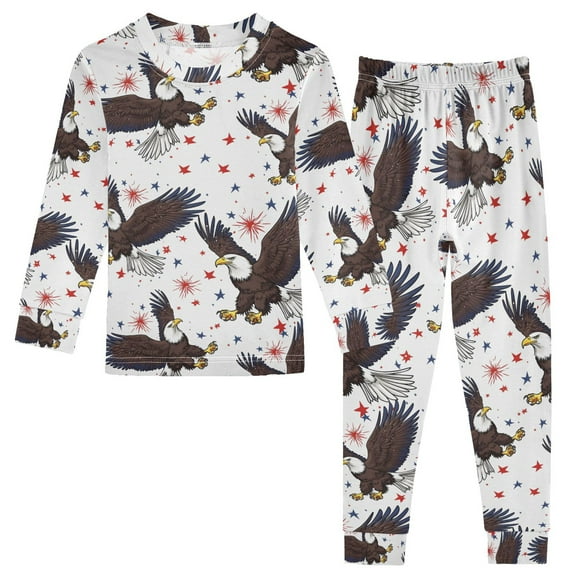 joogoo Eagles Stars 2 Piece Long Sleeve Tee and Pants Cotton Pajama Set 5Y