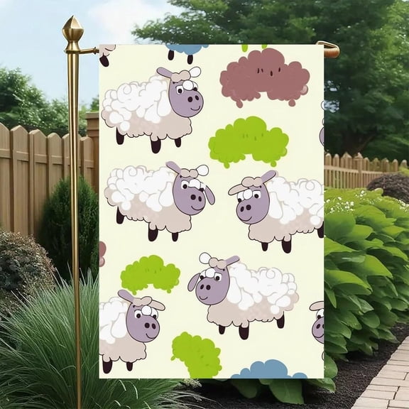 Linen Cartoon Sheep Garden Flag for Outside 12x18 Inch Single Side Weatherproof Seasonal Yard Flag Banner Outdoor Decor for Patio Porch Lawn All Year Round Holidays Housewarming Gifts