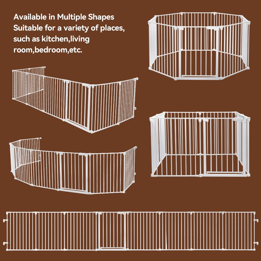 Pet Gates, Caveen Dog Playpen 8Panel 198" Extra Wide 30" Tall Fireplace Fence Playard, White