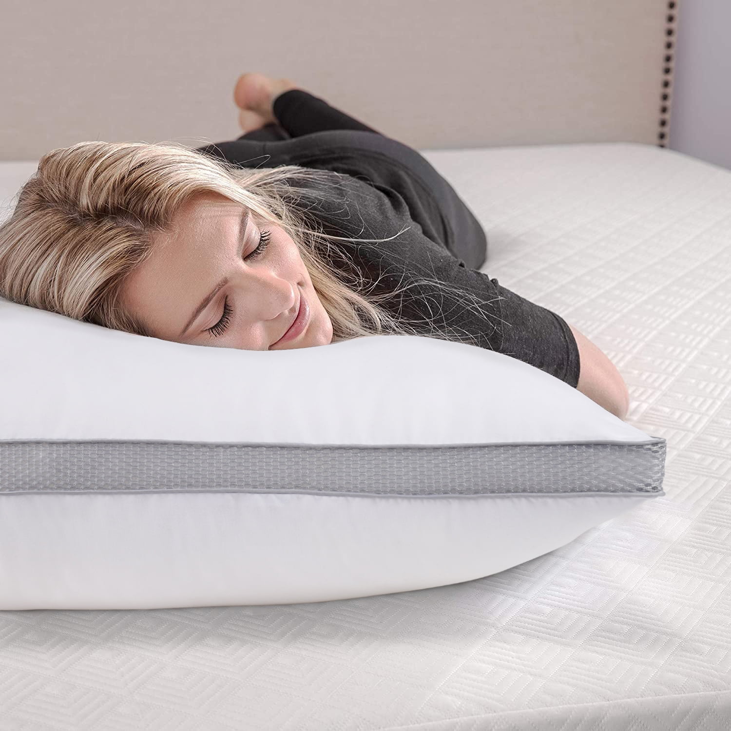JML Down Alternative White Bed Pillow with 100% Microfiber Cover, Queen, 2 Pack