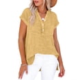 thumbnail image 2 of TaTaai Women's Casual Button Down Top V-Neck Short Sleeve Side Slit Hem Solid Color Blouse Loose Fit Soft Lightweight Spring Summer Daily Beach Wear Gift, 2 of 5
