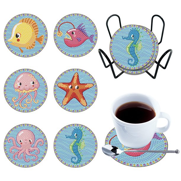 Kit Posavasos Con Estante Almacenamiento Patrón Dibujos Animados Regalo Perfecto