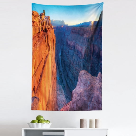 Landscape Tapestry, Sunrise at Toroweap Point Grand Canyon National Park Scenery Picture, Fabric Wall Hanging Decor for Bedroom Living Room Dorm, 5 Sizes, Purplegrey Orange Blue, by Ambesonne
