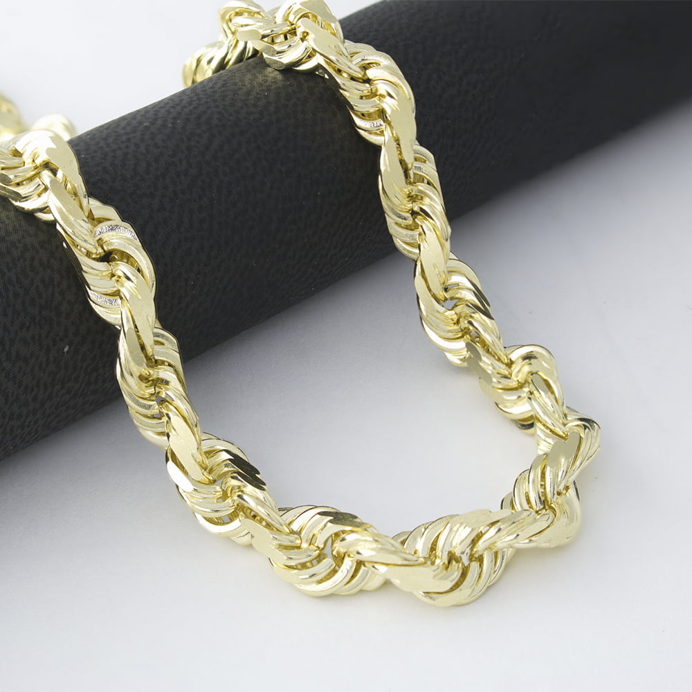 Nuragold 14k Yellow Gold 10mm Solid Rope Chain Diamond Cut Link Necklace,  Mens Jewelry Lobster Clasp 20 - 30