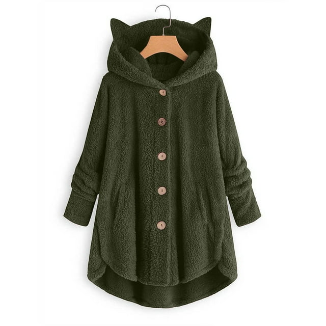 CHGBMOK Veste d'Hiver Mode Femme Bouton Col en V Chandail Tops Manches Longues Blouse à Capuche Veste Civile Mode Femme en Liquidation