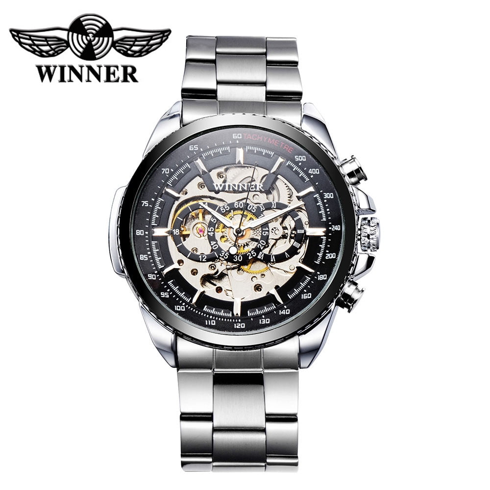 Amdohai Winner Hollowed Out Semi Automatic Mechanical Watch High Quality Business Style Watch Luxury Hand Winding Man Wristwatch
