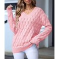thumbnail image 6 of Women'S V Neck Hollowed Out Sweater Long Sleeve Knit Pullover Sweater Pink L, 6 of 9