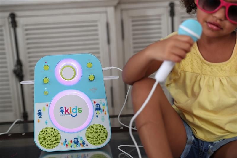 Singing Machine - Kids Mood, Haut Parleur bluetooth avec microphone, Bleu/Vert