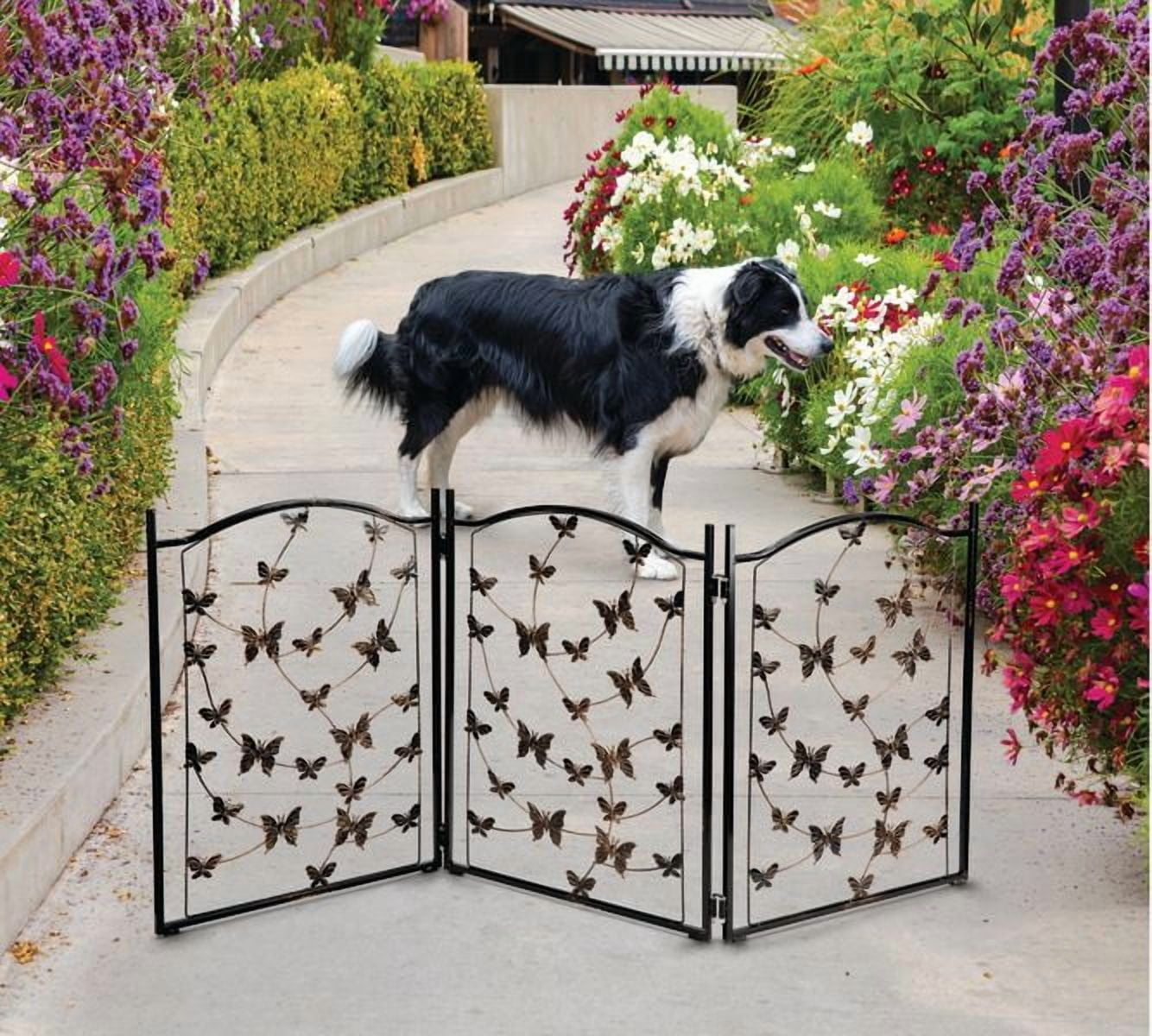 Freestanding Metal Folding Pet Gate, Large Portable Panels for Dog & Cat Security, Foldable Enclosure Gates for Puppies, Indoor & Outdoor Safety for Pets Tree of Life Tri-Fold Fence