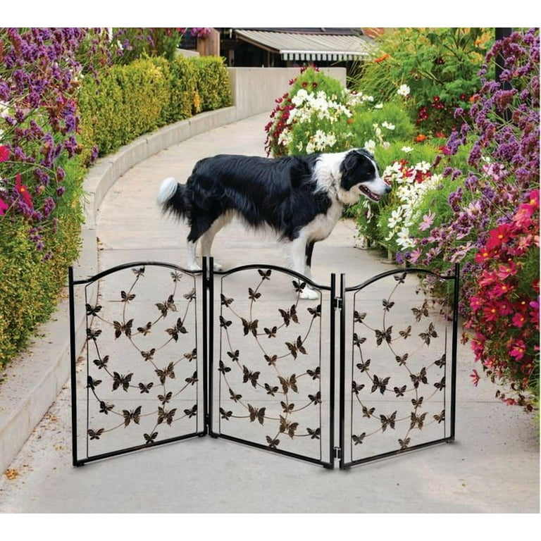 Large Freestanding Metal Folding Pet Gate, Indoor Outdoor Dog