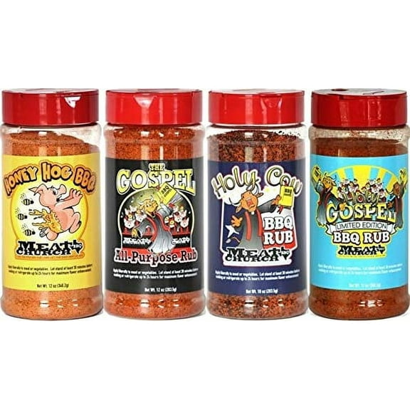 Meat Church Holy Rub & Seasoning Sampler (Variety Pack of 4 w/ 1 each of The Holy Gospel, Holy Cow, Honey Hog & The Gospel)