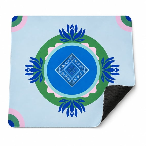 Blue Mahjong Mat for Table, American Mahjong Mat with Printed Rules, 31.5" x 31.5", Anti-Slip, Noise-Reducing Table Cover for Mahjong, Poker, Board Games, Dominoes, and Card Games.