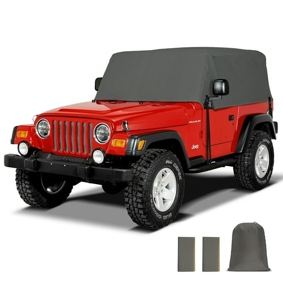 NEH Gray 2-Door Cab Car Cover, Waterproof Sun Shade, Half Car Cover with Wind-Resistant Quick Release Buckle Tie-Down Straps, Compatible with 1976–2006 Jeep Wrangler TJ, YJ, JK, Jeep CJ