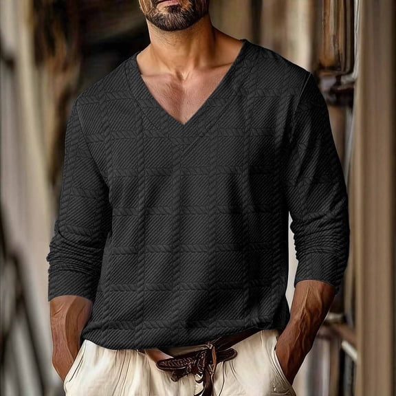 Yaoyar Mens Henley Long Sleeve Shirts Fall Lightweight Sweatshirts Casual V Neck Slim Fit Pullover T-Shirt