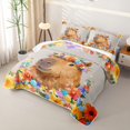 thumbnail image 3 of Manfei Cartoon Capybara Twin Quilt Set,Cute Wildflowers Pattern Twin Coverlet Set,Multicolor,2 Pieces, 3 of 7