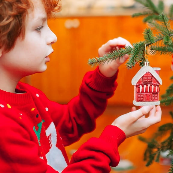 Christmas Clearance Sale,12pcs Christmas Tree Decorations,Snow House Christmas Balls,Shaped Painted Holiday Decor for Thanksgiving Party Hanging Window Decor,Gift Box,Red