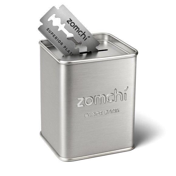 Contenedor para desechar hojas de afeitar ZOMCHI, acero inoxidable plateado