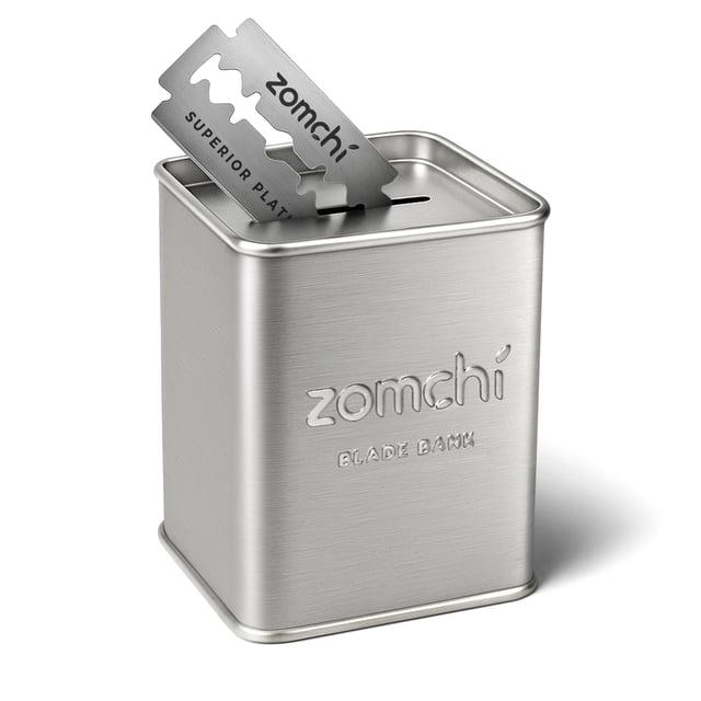 Contenedor para desechar hojas de afeitar ZOMCHI, acero inoxidable plateado