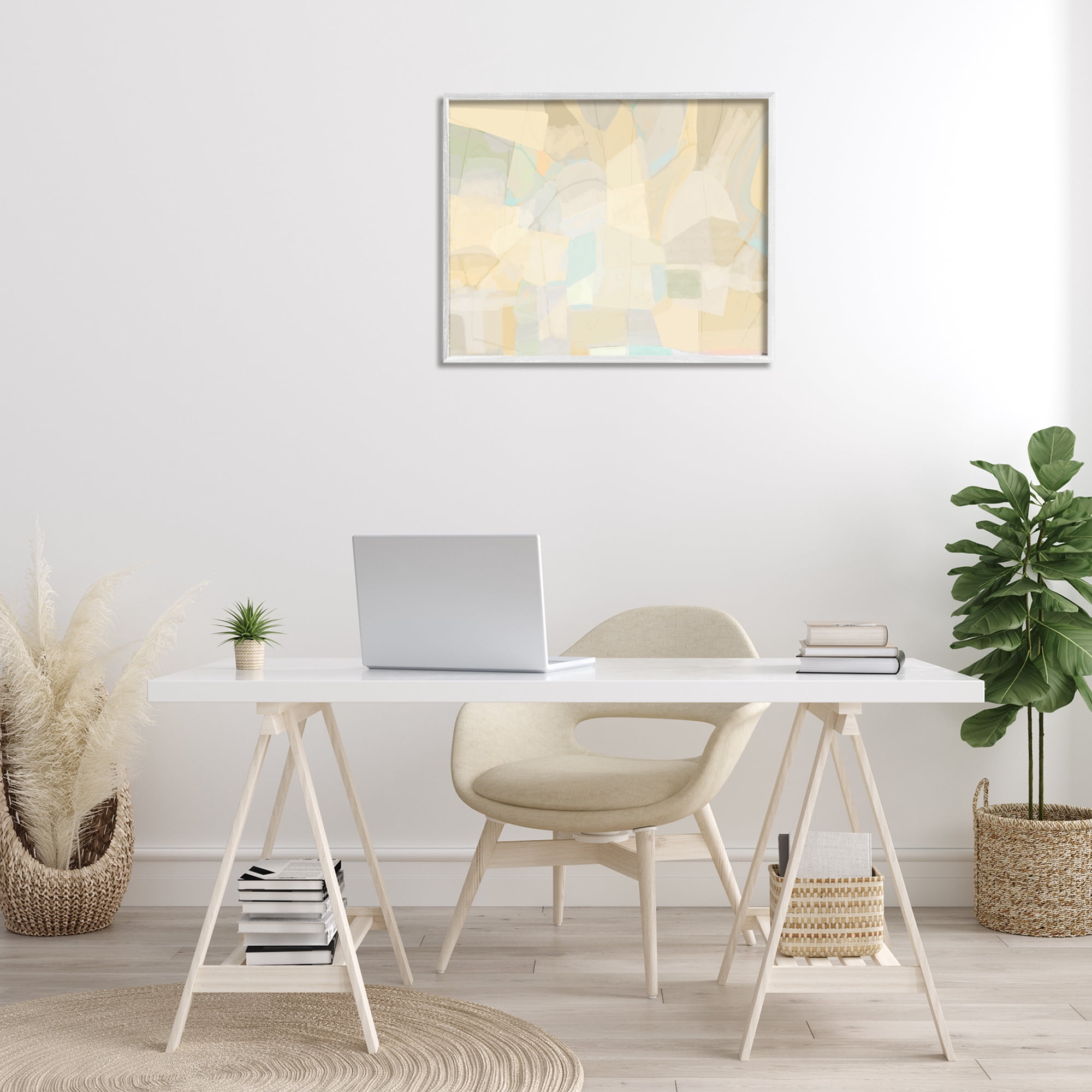 Stupell Industries Neutral Geometric Pattern Abstract Painting White Framed Art Print Wall Art, 30 x 24