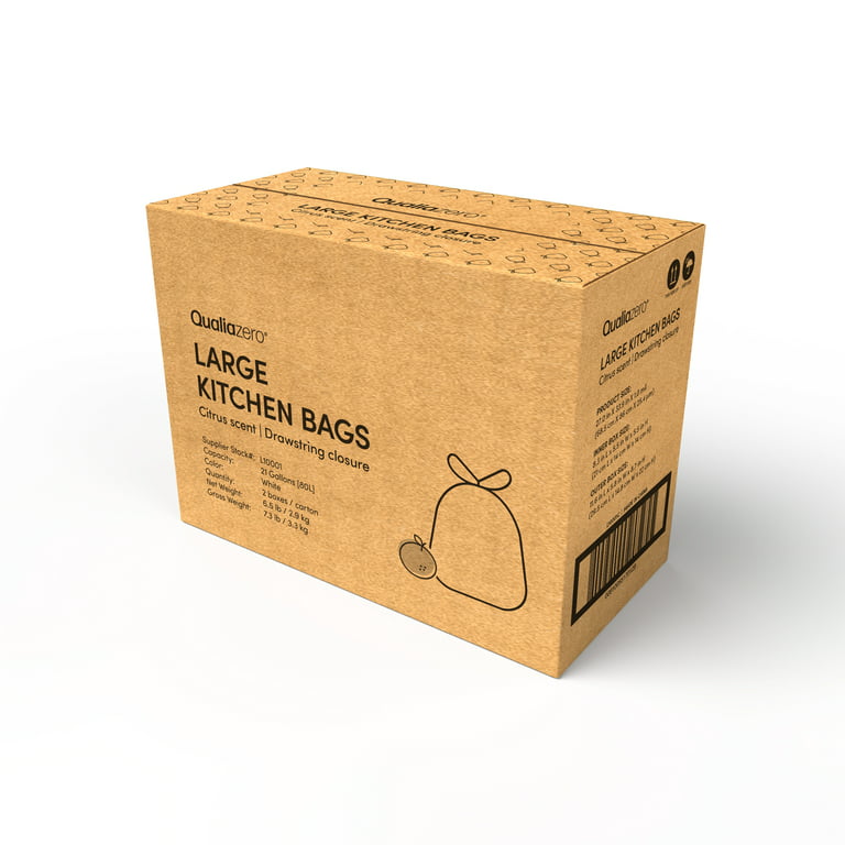 Qualiazero 21 Gallon Drawstring Trash Bag, 90 Pack, Citrus Scent