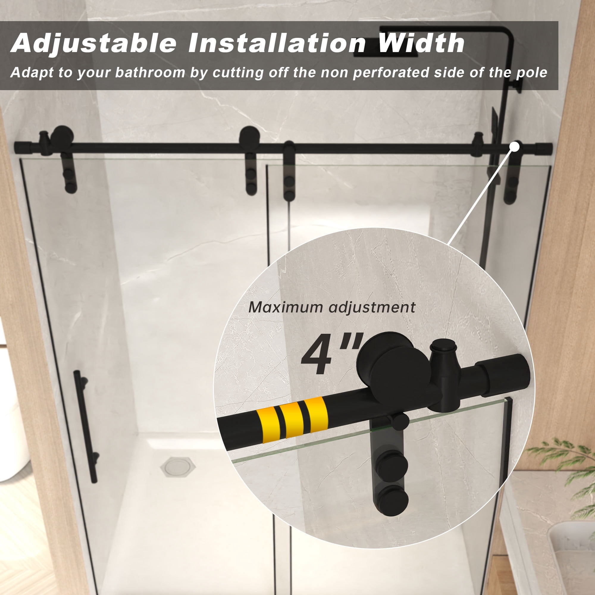 Leumius 50-54" x 76" H Frameless Sliding Shower Door,5/16" Clear Tempered Glass Sliding Shower Door,Stainless Steel Frame,Matte Black