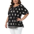 thumbnail image 4 of Agnes Orinda Women's Plus Size Top Floral Boho Button Down V Neck Shirts Short Sleeve Summer Casual Tunic Blouses 1X Black, 4 of 6