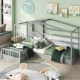 thumbnail image 2 of imerelez Wood House Bed Twin Size, 2 Twin Solid Bed L structure with fence and slatted frame, Gray, 2 of 10