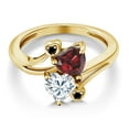 thumbnail image 3 of Gem Stone King 18K Yellow Gold Plated Silver Red Garnet White Moissanite and Black Diamond Ring for Women (1.83 Cttw, Heart Shape 6MM, Gemstone January Birthstone, Size 9), 3 of 6