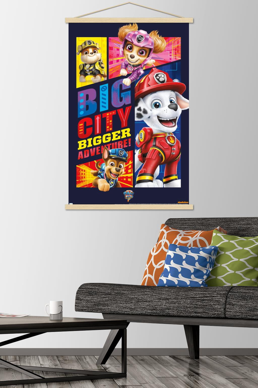 Nickelodeon Paw Patrol Movie - Big City Wall Poster with Wooden Magnetic Frame, 22.375" x 34"