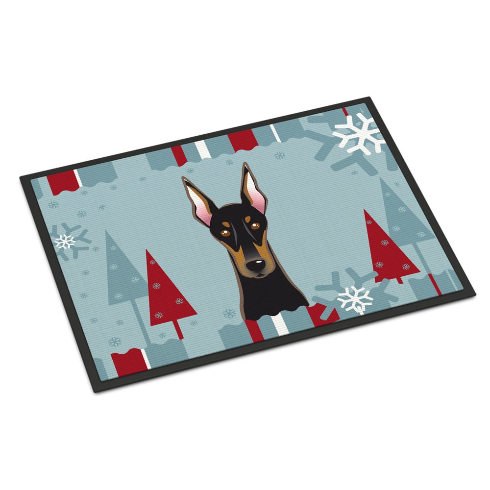 Winter Holiday Doberman Door Mat