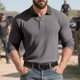 thumbnail image 1 of pstuiky camisas de manga larga para hombre, Blusa/camisa de lana con botones, cuello vuelto y manga larga de color liso para hombre Tops casuales para hombres xxl, 1 of 8