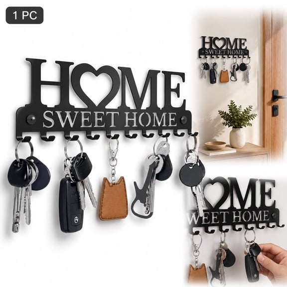Wall-Mounted Key Holder ,Black Metal Key Organizer Rack for Entryway, Front Door, Hallway & Office - Decorative Wall Hooks for Keys & Mail