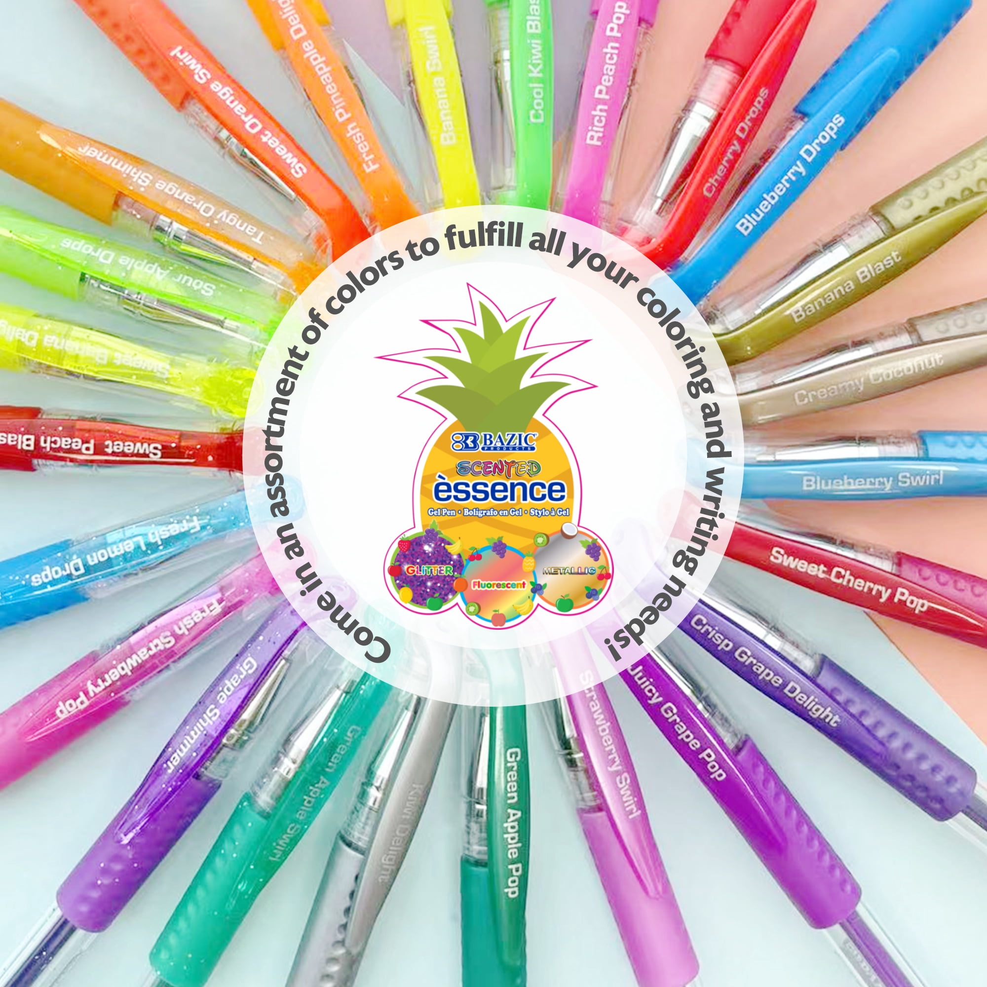 BAZIC 24 Scented Glitter Neon Metallic Gel Pen, Comfort Grip (24/Pack), 2-Packs