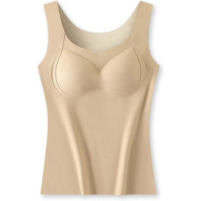 Camiseta térmica sin mangas con cuello redondo para mujer, chalecos acolchados con sujetador, almohadillas para el pecho, ropa interior, capa base, camiseta suave de invierno (L)
