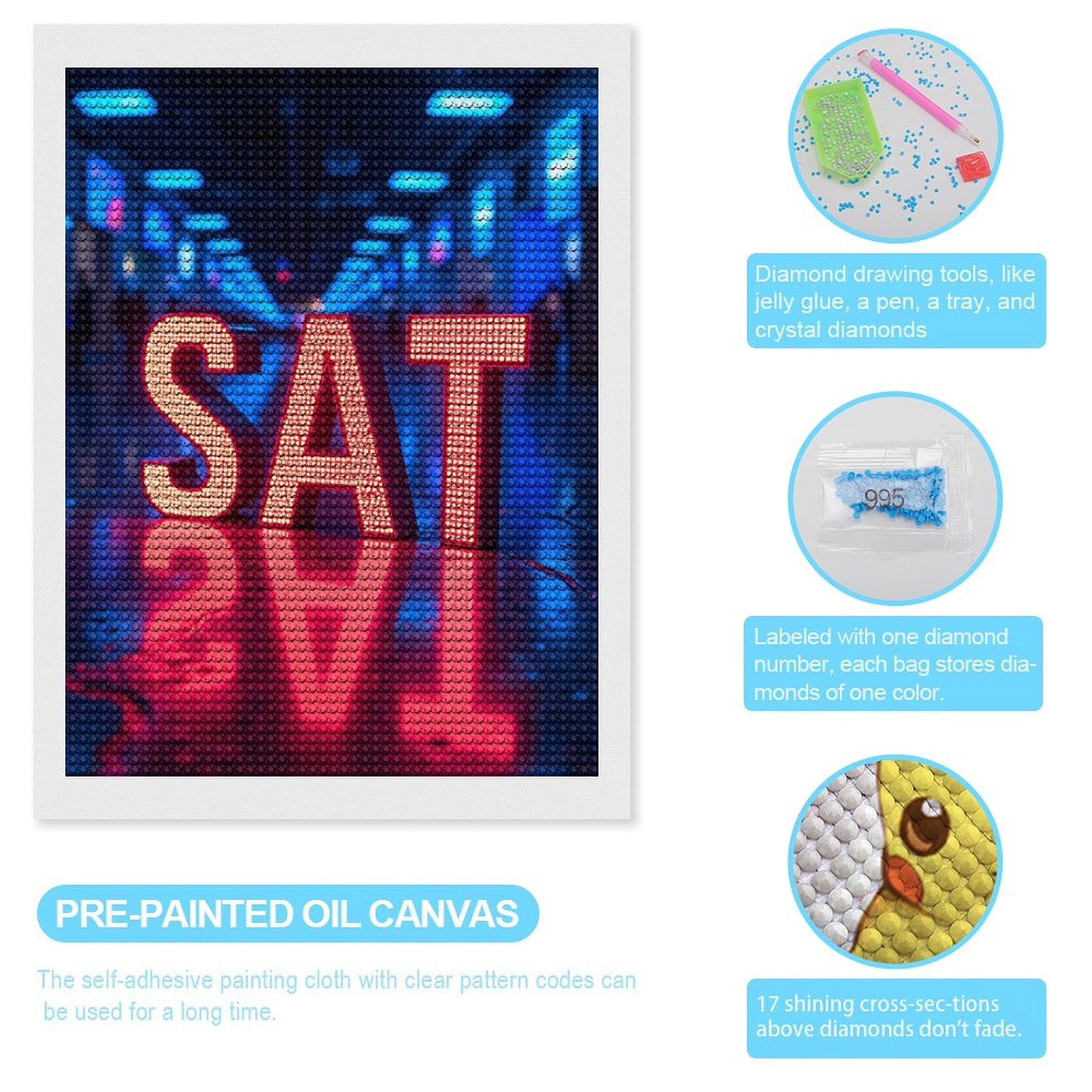 Diamond Art Kits for Adults, Neon Letters Blue Background 5D Diamond Painting Kits for Adults Beginners, DIY Full Drill Diamond Painting, Gem Art and Crafts 12x16