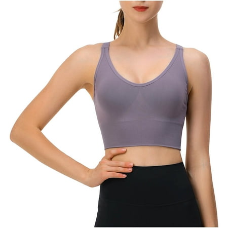 Clearance Push Up Bralettes for Women Yoga Bras Solid Sleeveless Cold Shoulder Casual Tanks Blouse Tops V-Neck Full-Coverage Bra Feature Hook and Eye Closure T-Shirt Bra Style Y-542   Purple S